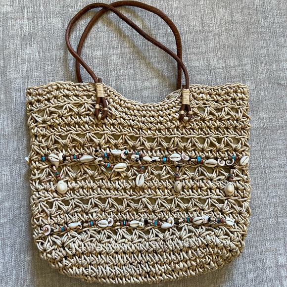 Capelli of New York Handbags - Seashell Straw & Leather Basket Bag